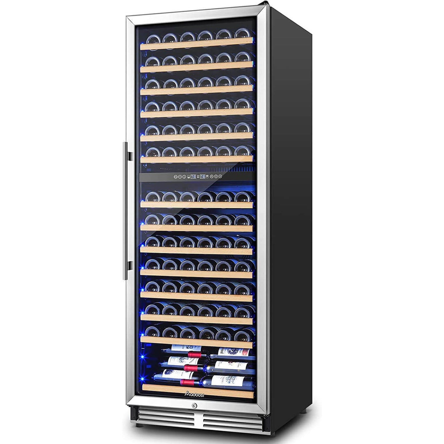 AAOBOSI 24" Free Standing 154 Bottles Wine Cooler in Stainless Steel with Wood Shelves  - YC-408B