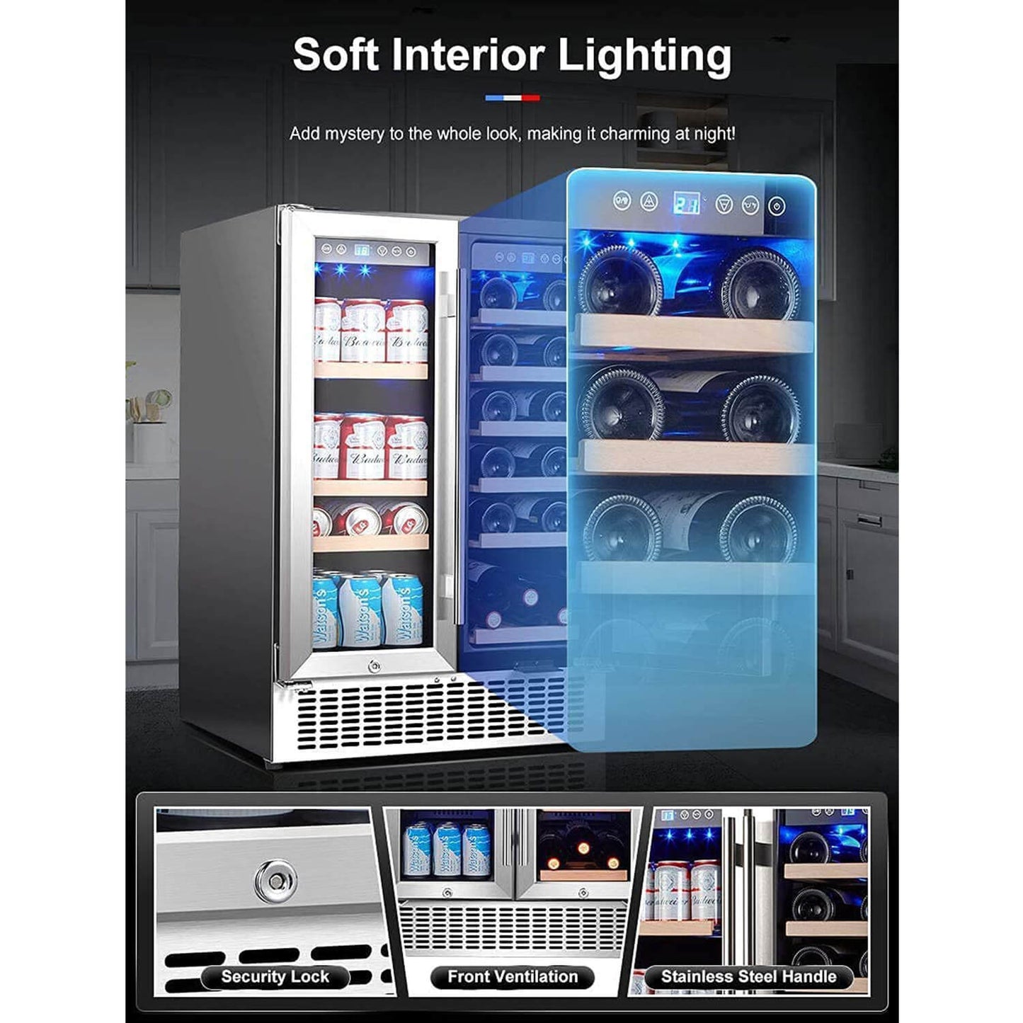 AOBOSI 24 Inch Beverage and Wine Cooler Dual Zone 2-IN-1 Hold 18 Bottles and 57 Cans -  YC120-2D