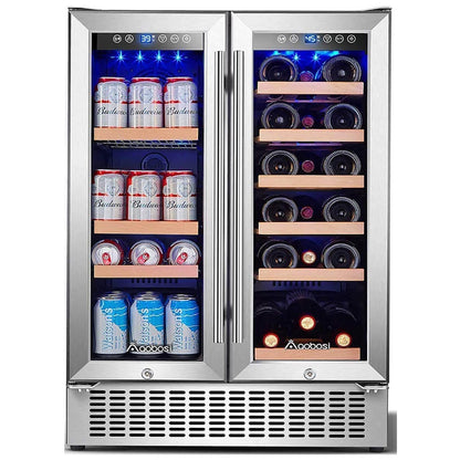 AOBOSI 24 Inch Beverage and Wine Cooler Dual Zone 2-IN-1 Hold 18 Bottles and 57 Cans -  YC120-2D