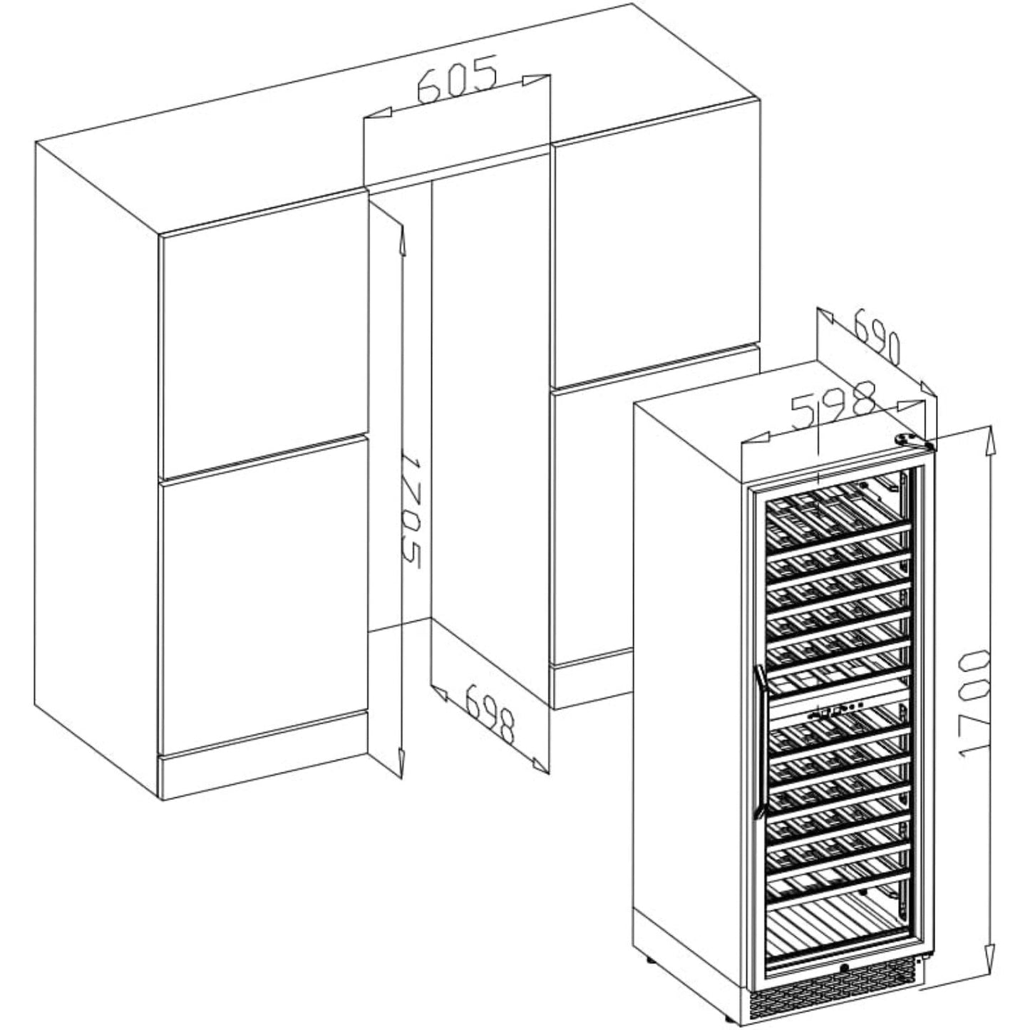 AAOBOSI 24" Free Standing 154 Bottles Wine Cooler in Stainless Steel with Wood Shelves  - YC-408B