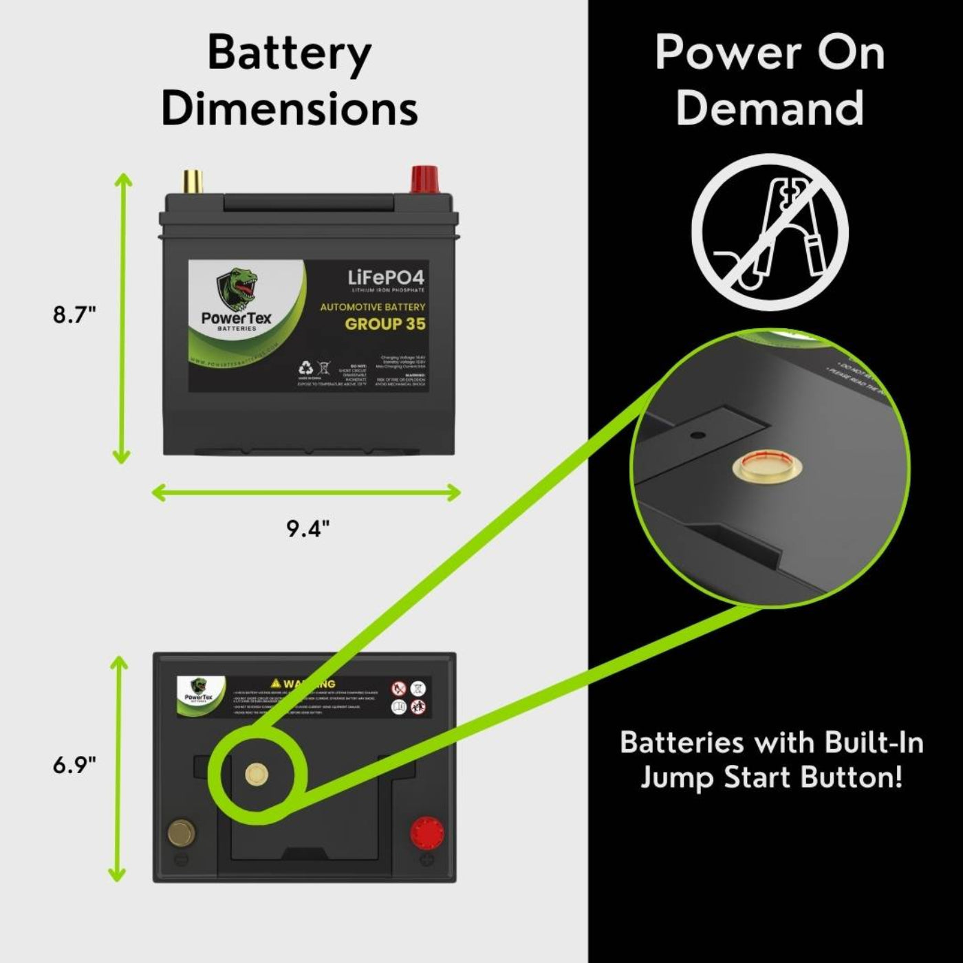 PowerTex 2015 Nissan Sentra Car Battery BCI Group 35 / Q85 Lithium LiFePO4 Automotive Battery - PTLG35-276