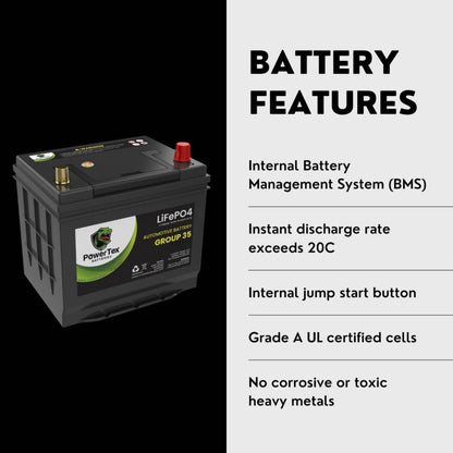 PowerTex 2015 Subaru XV Crosstrek Car Battery BCI Group 35 / Q85 Lithium LiFePO4 Automotive Battery - PTLG35-392