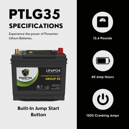 PowerTex 2016 Infiniti QX60 Car Battery BCI Group 35 / Q85 Lithium LiFePO4 Automotive Battery - PTLG35-39