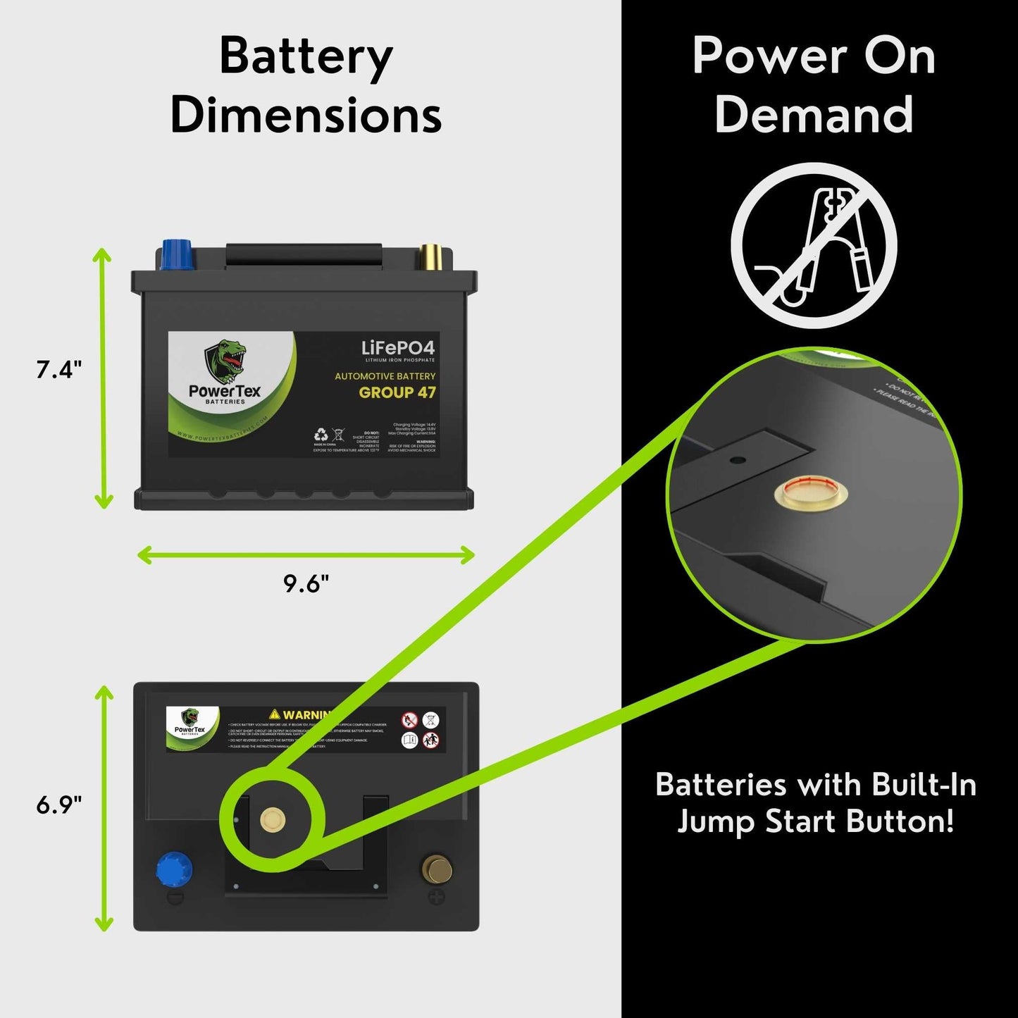 PowerTex 2018 Acura NSX Car Battery BCI Group 47 H5 Lithium LiFePO4 Replacement Automotive Battery - PTLG47-3