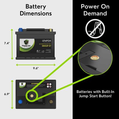 PowerTex 2017 Mercedes-Benz AMG GT S Car Battery BCI Group 47 H5 Lithium LiFePO4 Replacement Automotive Battery - PTLG47-422