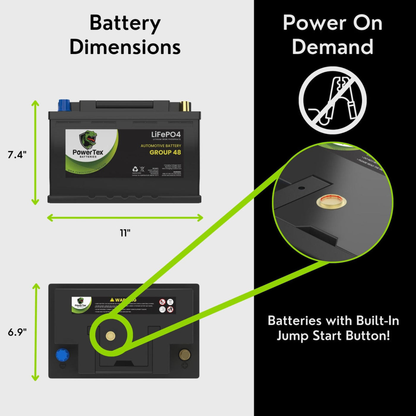 PowerTex 2024 Chevrolet Suburban V8 5.3L Replacement Car Battery BCI Group 48 Lithium LiFePO4 Automotive Powertex Battery - PTLG48-0238