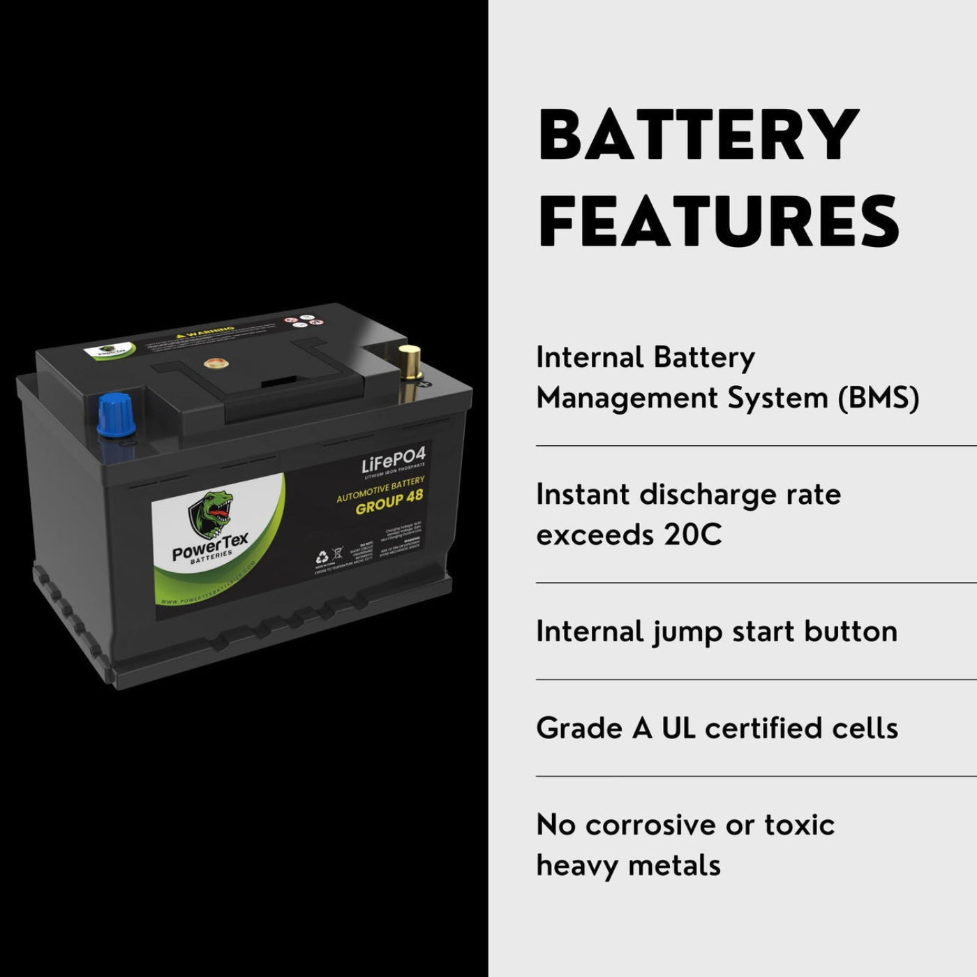 2022 GMC Yukon V8 6.2L Replacement Car Battery BCI Group 48 Lithium LiFePO4 Automotive Powertex Battery