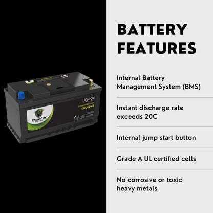 PowerTex 2013 Mercedes-Benz C63 AMG Car Battery BCI Group 49 / H8 Replacement Lithium LiFePO4 Automotive Battery - PTLG49-1338
