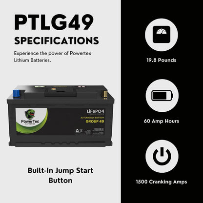 2022 Jeep Wagoneer V8 5.7LReplacement Car Battery BCI Group 49 Lithium LiFePO4 Automotive Powertex Battery - PTLG49-0111