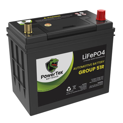 PowerTex 2020 Infiniti QX60 Car Battery BCI Group 51R Lithium LiFePO4 Replacement Automotive Battery - PTLG51R-100