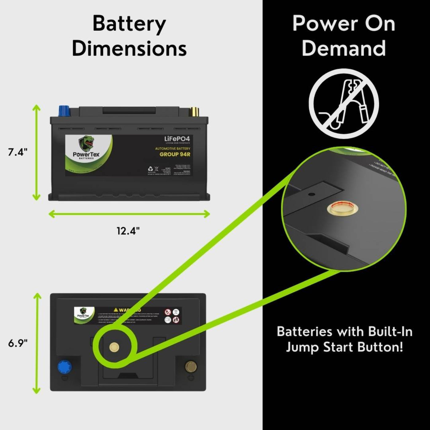 PowerTex 2015 Mini Cooper Car Battery BCI Group 94R / H7 Lithium LiFePO4 Automotive Battery - PTLG94R-1146