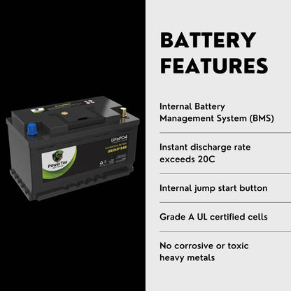 PowerTex 2022 Audi R8 V10 5.2L Replacement Car Battery BCI Group 94R Lithium LiFePO4 Au - PTLG94R-023tomotive Powertex Battery