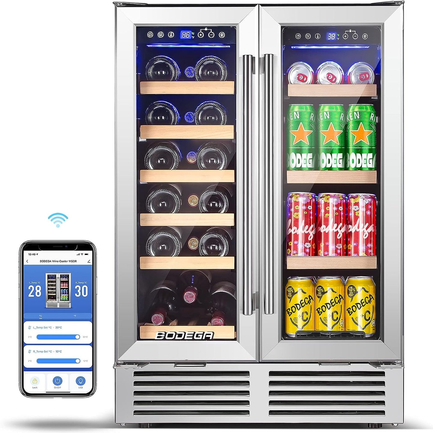 BODEGAcooler 24" Wine and Beverage Cooler Dual Zone 19 Bottles and 57 Cans